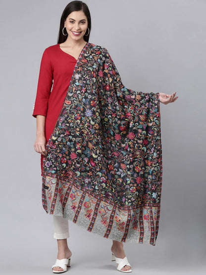 Dhiyona PA Women Black & Blue Kalamkari Printed Shawl