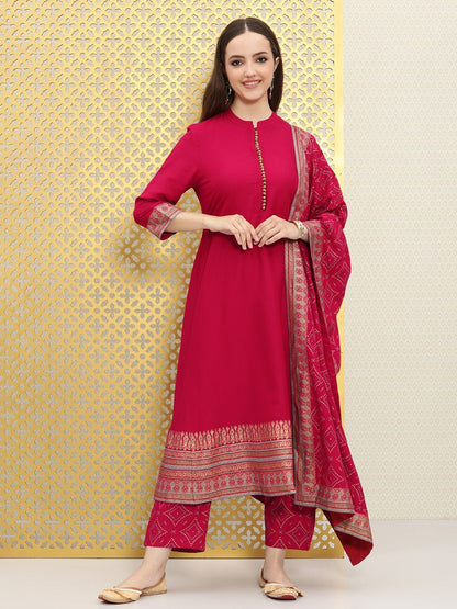 Dhiyona OD  Women Pink Bandhani Kurta with Trousers & With Dupatta
