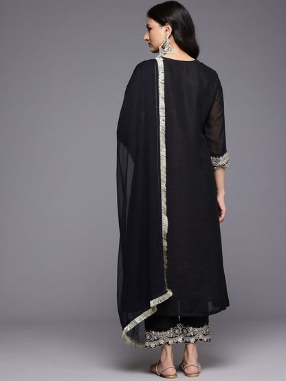 Dhiyona VA Women'sEthnic Motifs Embroidered Zari Panelled Kurta With Trousers & Dupatta
