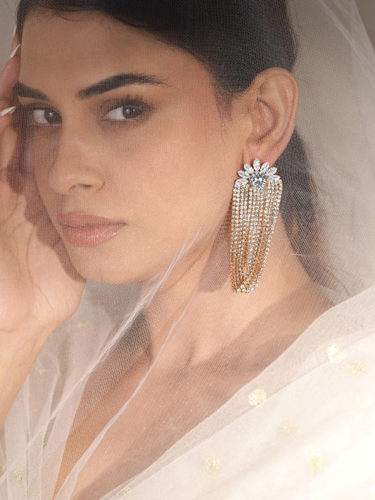 Dhiyona RJ Women's 18K Gold-Plated Crystal Stone Studded Floral Shaped Drop Earrings