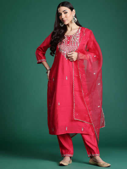 Embroidered Sequinned Kurta with Trousers & With Dupatta