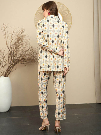 Dhiyona IE Geometric Printed Shirt & Trousers