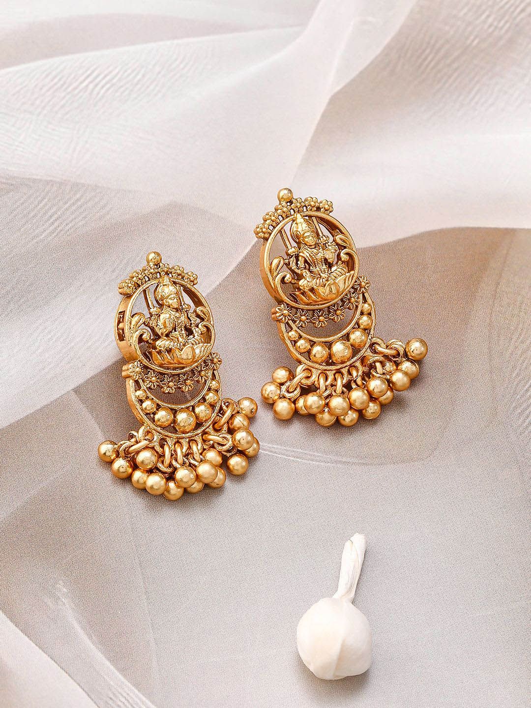 Dhiyona RJ Women's 22K Gold-Plated Divine Lakshmi Motif Temple Jewellery Set with Intricate Detailing