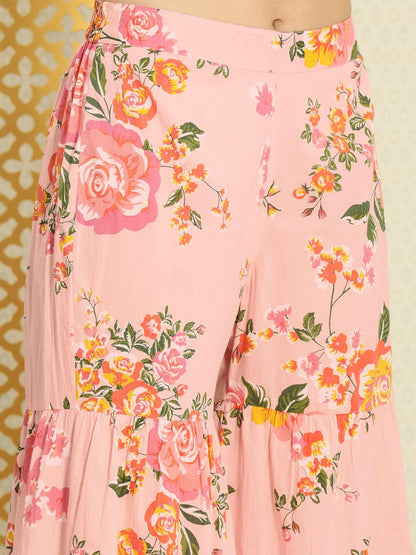 Dhiyona PD Women Women Pure Cotton Floral Empire Jashn Kurta with Sharara & Dupatta