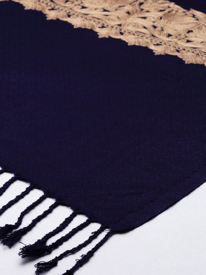 Dhiyona PA Women Navy Blue & Golden Embroidered Shawl