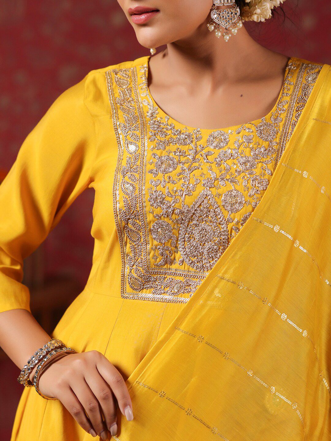 Dhiyona IS Women's Ethnic Motifs Embroidered Anarkali Kurta & Trousers With Dupatta
