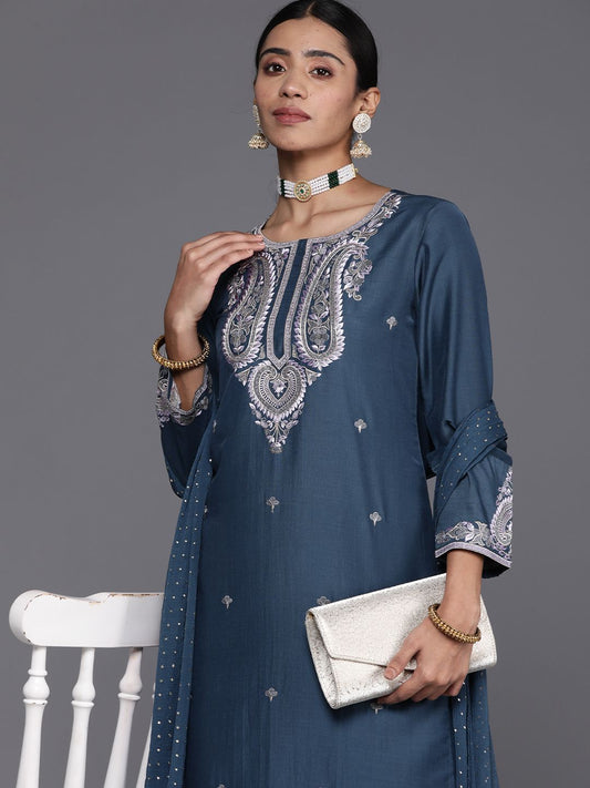 Dhiyona VA Women'sEthnic Motifs Embroidered Regular Sequinned Kurta with Trousers & With Dupatta