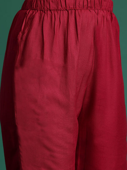 Floral Yoke Design Sequinned Kurta With Trousers & Dupatta