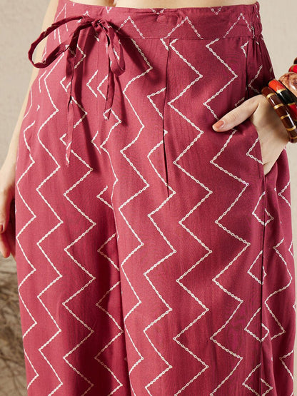 Dhiyona IE Floral Printed V-Neck Sequinned A-Line Kurta with Salwar