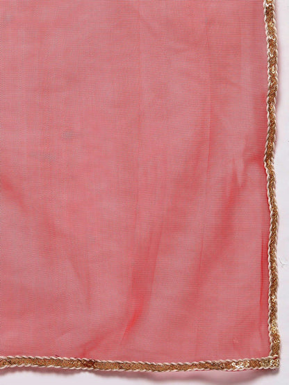 Women Maroon Floral Printed Sequinned Kurta with Palazzos & Dupatta