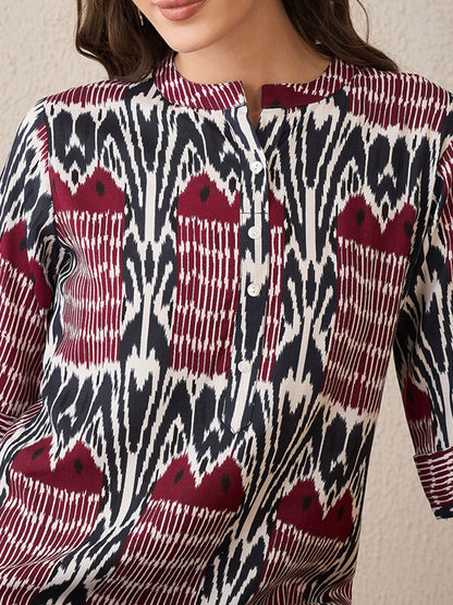 Dhiyona IE Ethnic Motifs Printed Mandarin Collar Straight Kurta With Trouser