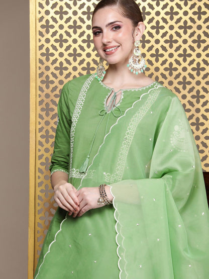 Dhiyona PD Women Jashn Ethnic Motifs Embroidered Pure Cotton Kurta with Palazzos & Dupatta