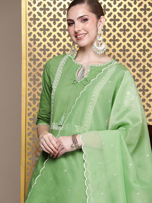Dhiyona PD Women Jashn Ethnic Motifs Embroidered Pure Cotton Kurta with Palazzos & Dupatta