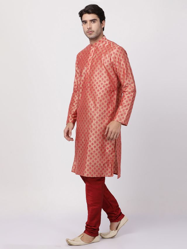 Men's Pink Cotton Blend Straight Kurta Pyjama Set