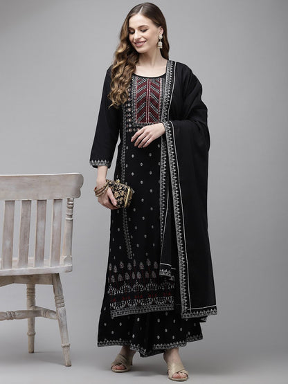Dhiyona IS Women's Floral Printed Beads and Stones Kurta with Palazzos & With Dupatta