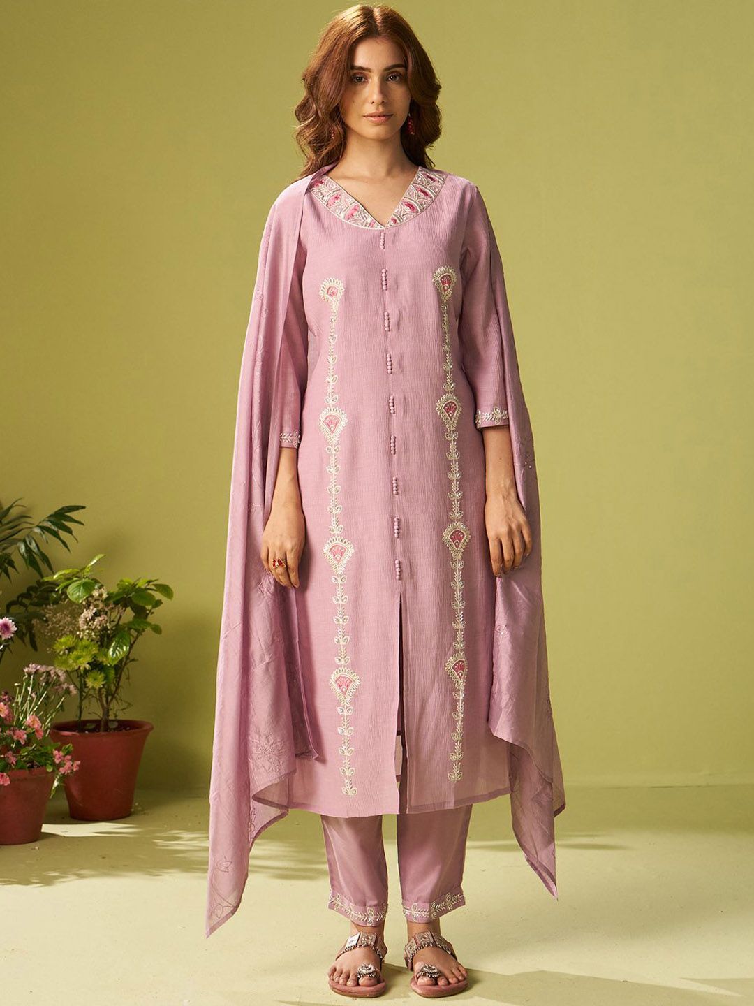Women Floral Embroidered Kurta with Trousers & Dupatta
