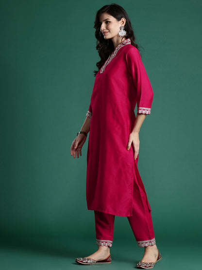 Dhiyona IE Ethnic Motifs Zari Embroidered Kurta With Trousers & Dupatta