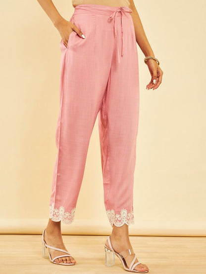 Dhiyona SO Women's Ethnic Motifs Embroidered Straight Kurta with Trousers
