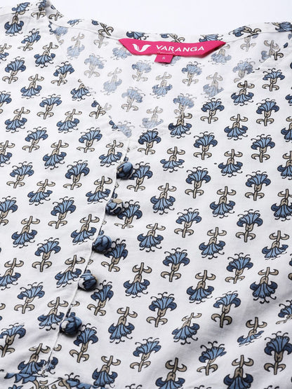 Dhiyona VA Women's White Ethnic Motifs Printed Pure Cotton Kurta with Trousers & With Dupatta