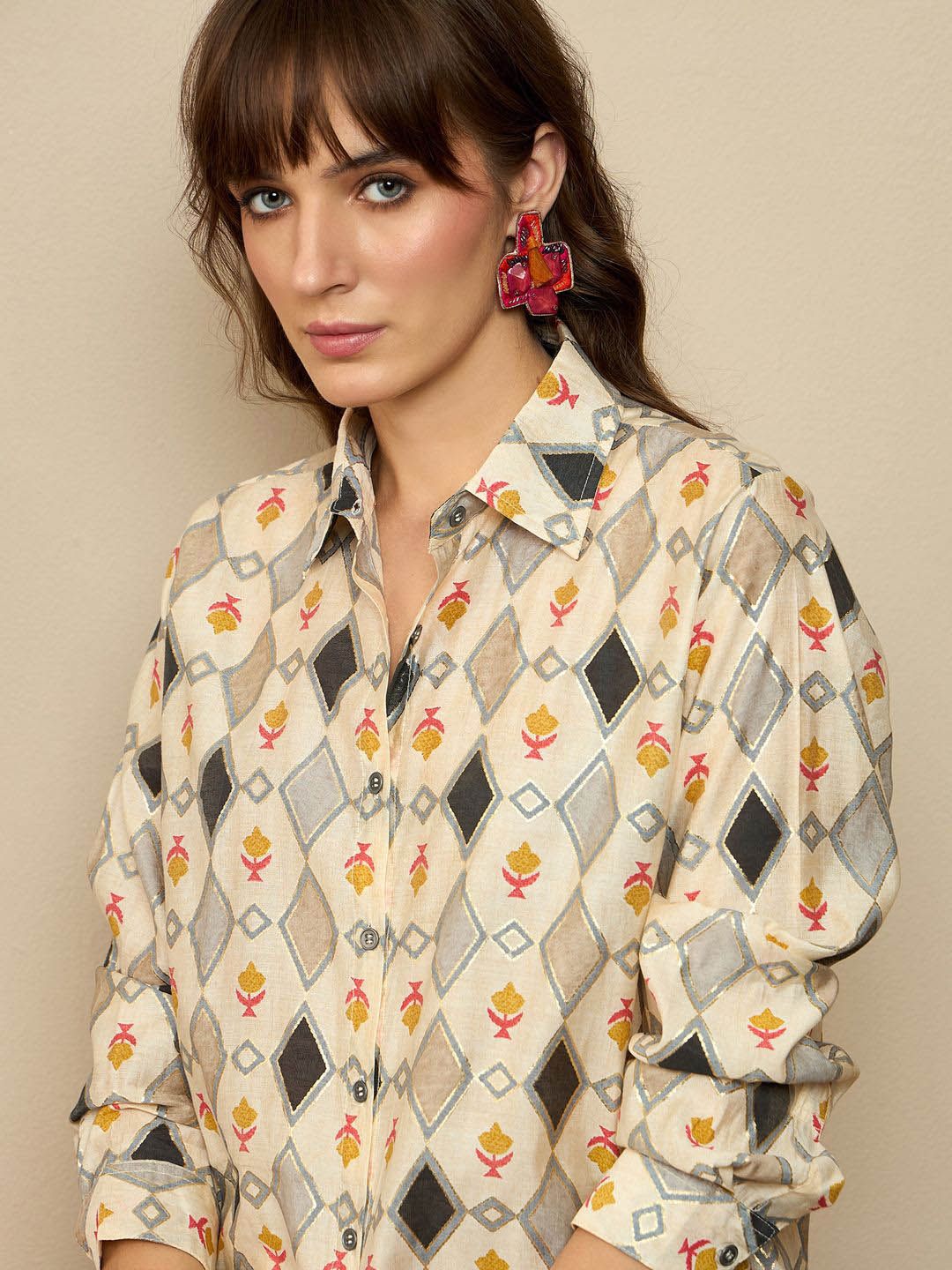 Dhiyona IE Geometric Printed Shirt & Trousers