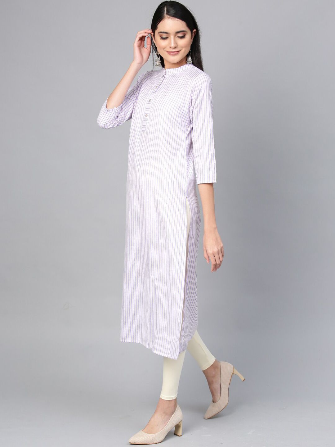 Dhiyona IE Women Purple Striped Straight Kurta