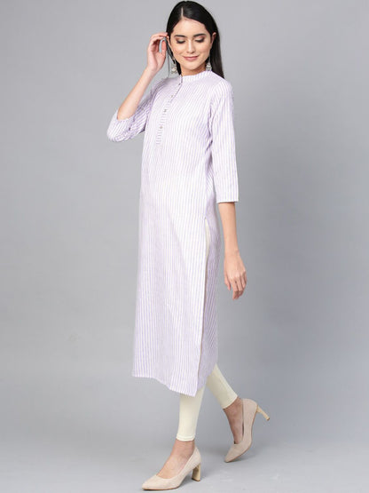 Dhiyona IE Women Purple Striped Straight Kurta
