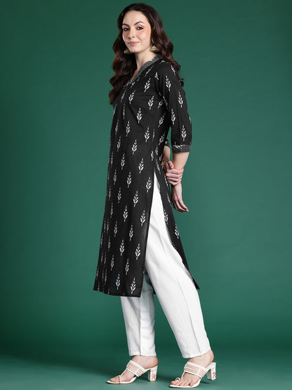 Dhiyona IE Ethnic Motifs Printed Pure Cotton Thread Work Kurta
