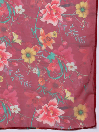 Dhiyona IE Women Floral Yoke Design Panelled Thread Work Kurta with Trousers & Dupatta