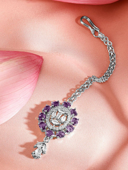 Dhiyona RJ Women's Rhodium-Plated Artificial Stones Studded Maang Tikka