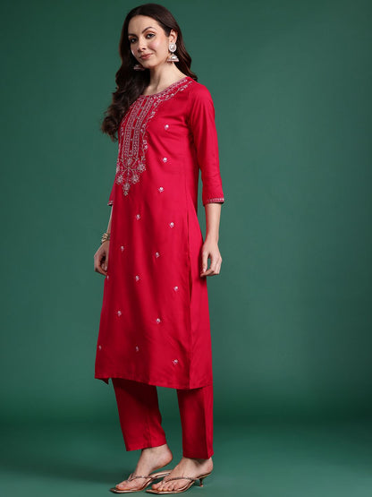 Floral Embroidered Regular Kurta with Trousers & Dupatta