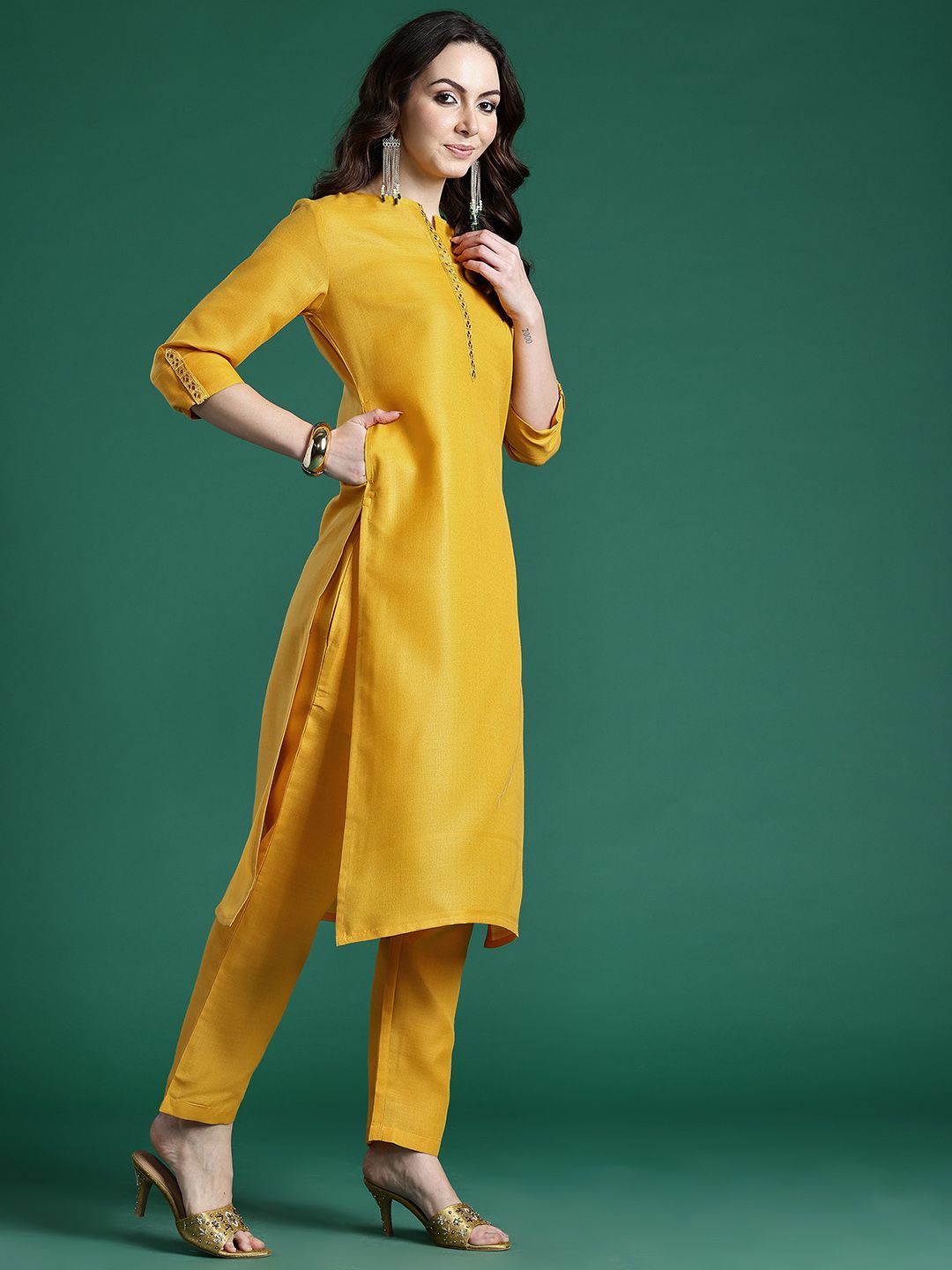 Ethnic Motifs Embroidered Regular Kurta with Trousers & Dupatta