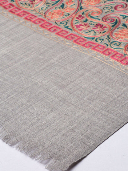 Dhiyona PA Women Grey & Pink Embroidered Pure Wool Shawl