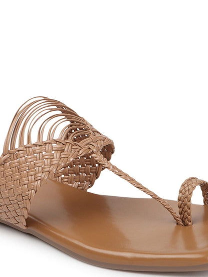 Dhiyona AK Beige Textured Open Toe Flats