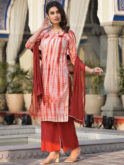 Dhiyona VA Women'sAbstract Printed Regular Pure Cotton Kurta with Palazzos & Dupatta