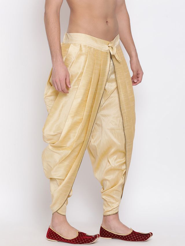 Men's Gold Silk Blend Regular Dhoti