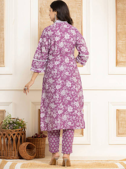 Dhiyona VA Women'sFloral Printed Regular Straight Kurta with Trouser & with Dupatta