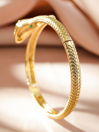 Dhiyona RJ Women's 22K Gold Plated Emerald & Cubic Zirconia Snake Design Demi Fine Openable Bracelet