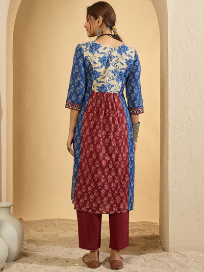 Dhiyona IE Floral Printed Pure Empire Cotton Kurta With Trousers