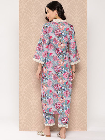Dhiyona VA Women'sFloral Printed Regular Kurta with Trousers