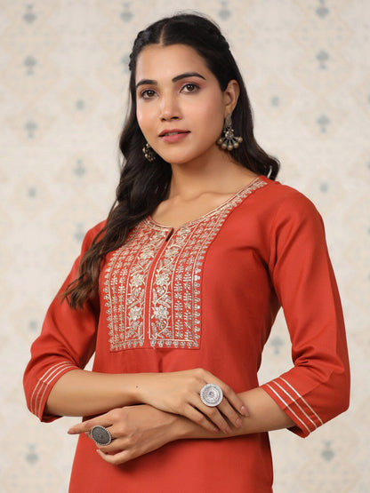 Dhiyona OD  Ethnic Motifs Embroidered Straight Kurta