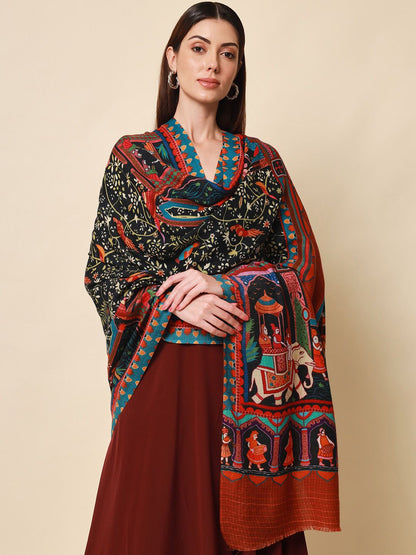 Dhiyona PA Women Brown Printed Pure Wool Shawl