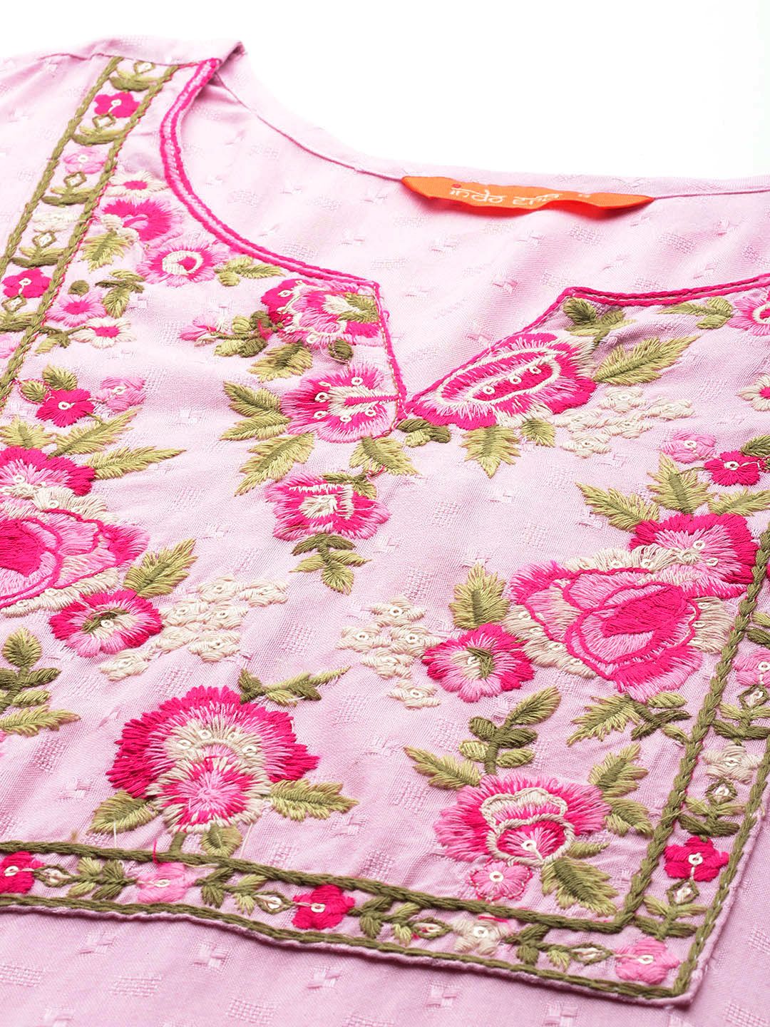 Dhiyona IE Women Floral Embroidered Thread Work Dobby Kurta