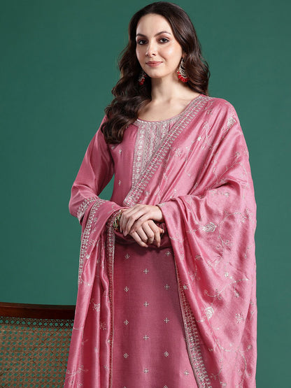 Ethnic Motifs Embroidered Sequinned Kurta With Trousers & Dupatta