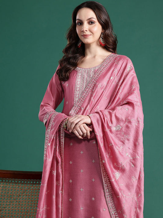 Ethnic Motifs Embroidered Sequinned Kurta With Trousers & Dupatta