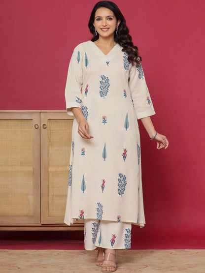 Women Floral Printed Regular Pure Cotton Kurta with Palazzos