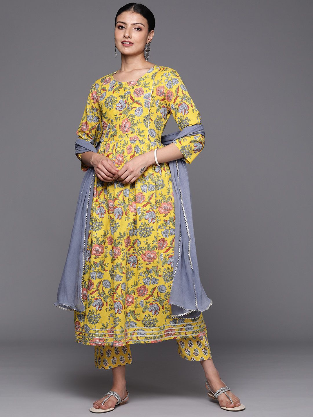 Dhiyona VA Women's Empire Pure Cotton Kurta with Trousers & With Dupatta