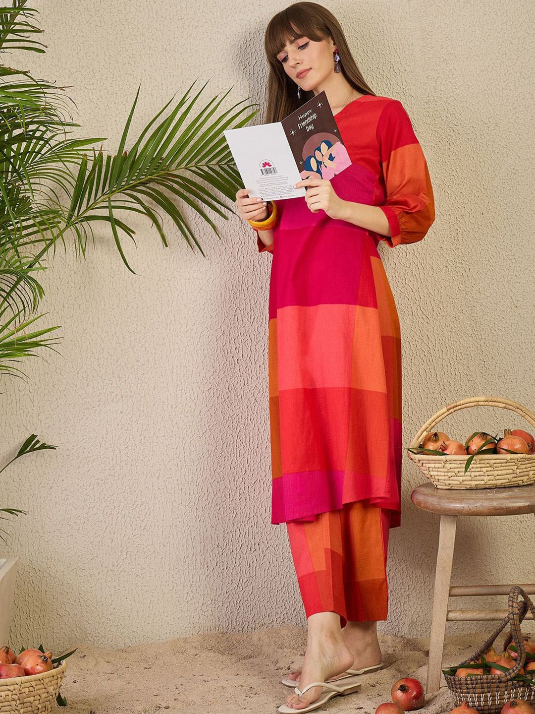 Dhiyona IE Women's Adults-Women Colourblocked A-Line Kurta with Trousers
