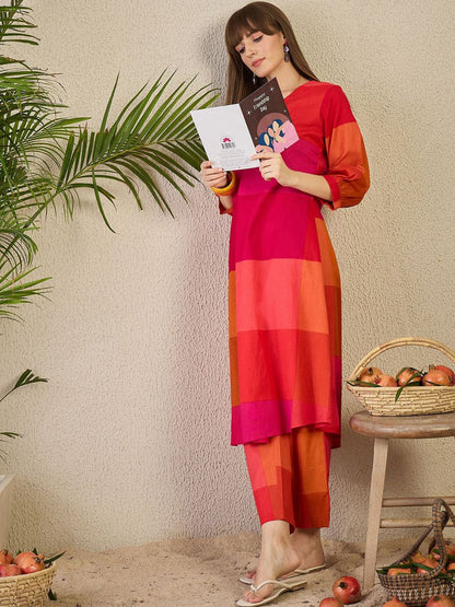 Dhiyona IE Women's Adults-Women Colourblocked A-Line Kurta with Trousers