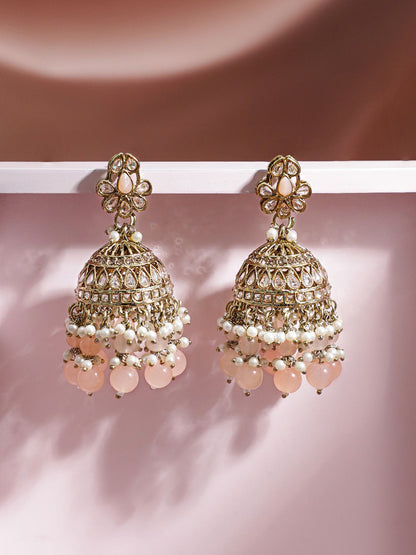 Dhiyona RJ Women's Gold-Toned Pearls Beaded Dome Shaped Traditional Jhumkas Earrings