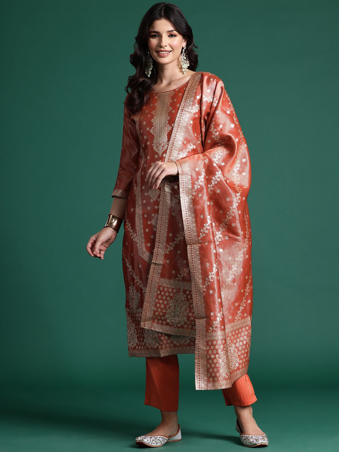 Women Ethnic Motifs Zari Kurta with Trousers & With Dupatta